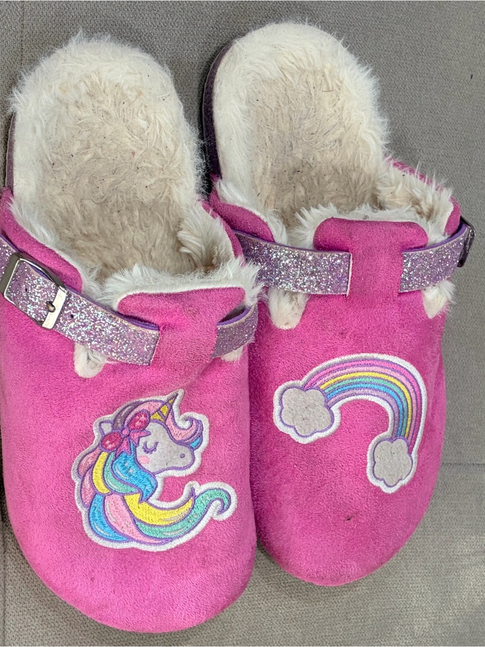 Wonder Nation Youth Slippers/Slides Unicorn Rainbow Faux